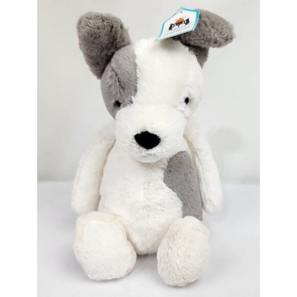 NWT Jellycat Medium Bashful Terrier Plush Gray White Puppy Retired Silky Soft - Picture 1 of 9